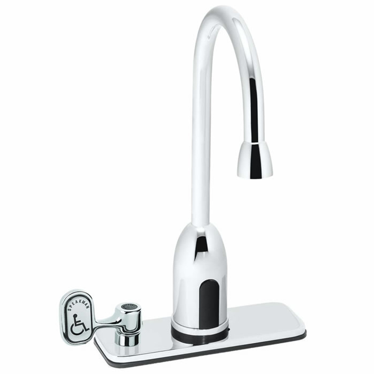 Speakman S-9218 - AC powered/plug-in slim gooseneck faucet. Solenoid with built-in filter. Electronics housed above counter. All brass body and spout. 120-second time out feature prevents floods. Meets ASME A112.18.1/CSA B125.1