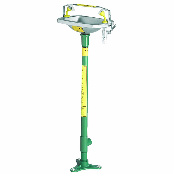 Speakman SE-545 - Rectangular bowl eyewash. Pedestal mounted, stainless steel bowl, trigger bar activated.
