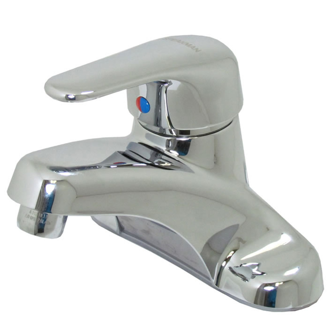 Speakman S-3551 - Vandal-resistant 4-inch centerset single lever faucet. Polished chrome plated. Ceramic cartridge with adjustable temperature limit stop and flow control. All metal shell and belly plate. 1-1/4-inch pop-up drain. NSF compliant.