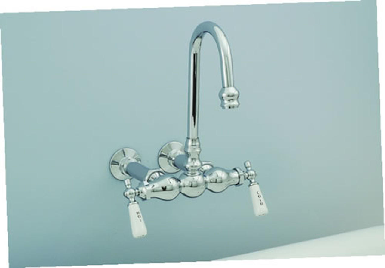 Strom Plumbing P0655C Chrome Wall Mount Gooseneck Faucet, 3-3/8 inch centers, 1/2 inch IPS hookup with 4 inch wall mount couplers Strom Plumbing P0655C Chrome Wall Mount Gooseneck Faucet, 3-3/8 inch centers, 1/2 inch IPS hookup with 4 inch wall mount couplers