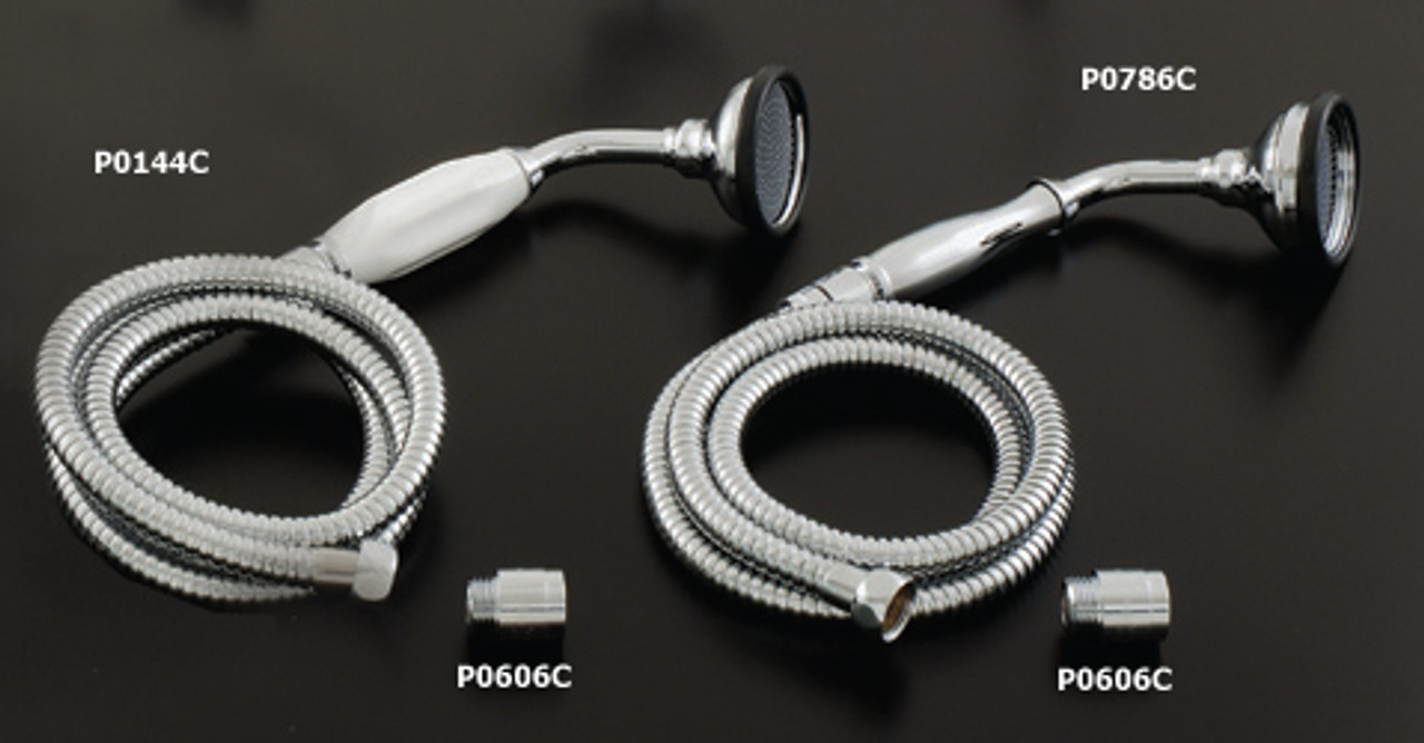Strom Plumbing - P0786C - CHROME ALL BRASS HAND HELD SHOWER HEAD WITH HOSE, INCLUDES P0606 Strom Plumbing - P0786C - CHROME ALL BRASS HAND HELD SHOWER HEAD WITH HOSE, INCLUDES P0606