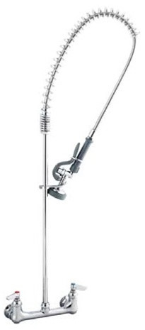 T&S Brass PG-0133 Pet Grooming Faucet Unit with overhead spring action, designed for 8-inch wall mount installations. This overhead wash and rinse unit is perfect for dog grooming salons, homes and just about anyone who cleans animals.