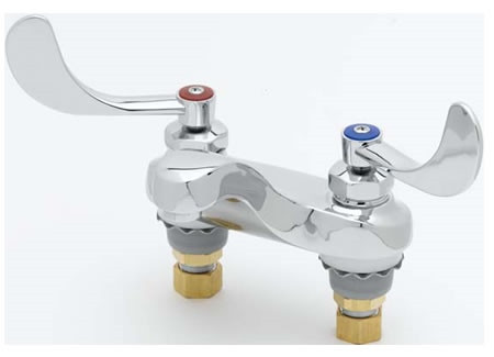 T&S Brass - Q-418WZ - Centerset Lavatory Faucet, Integral Spout, 4-inch Centers, Ceramic Cartridge, Wrist Handles