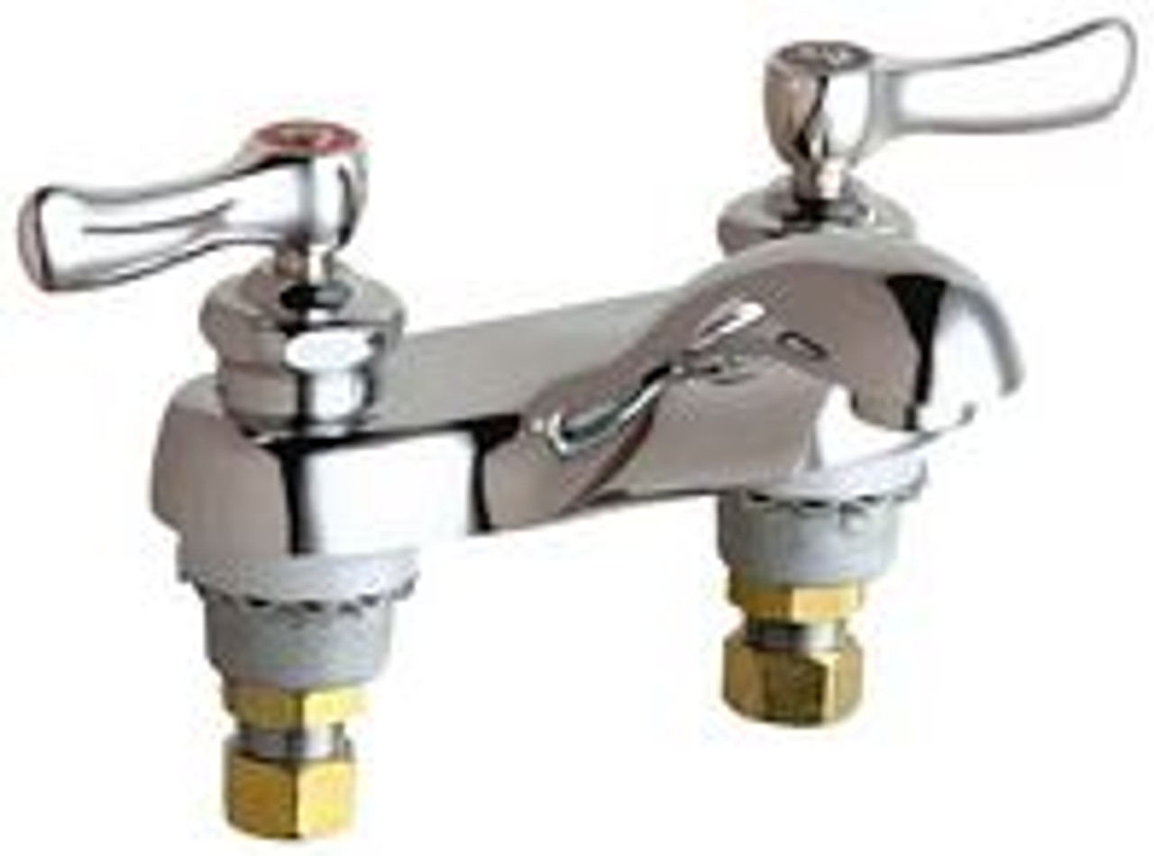 Chicago Faucets - 802-244ABCP 4 inch Center Lavatory Faucet with Integral Spout, E12 - 2.2 GPM Pressure Compensating Softflo® Aerator. The faucet also includes 390 - Indexed Curved Lever Handles with Klo-Self - Self Closing Cartridge Chicago Faucets - 802-244ABCP 4 inch Center Lavatory Faucet with Integral Spout, E12 - 2.2 GPM Pressure Compensating Softflo® Aerator. The faucet also includes 390 - Indexed Curved Lever Handles with Klo-Self - Self Closing Cartridge