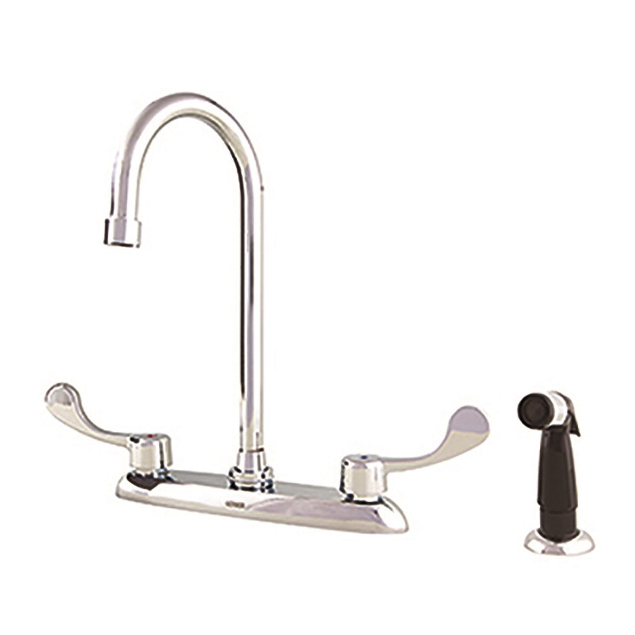 Gerber C0-447-79 Commercial 2H Kitchen Faucet w/ Gooseneck Spout Wrist Blade Handles Spray & Color-Coded Handle Screws 1.75gpm Aeration/2.2gpm Spray Chrome