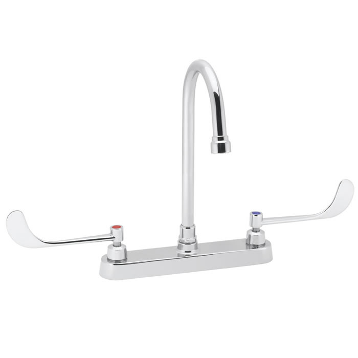 Speakman SC-5726 - Commander centerset faucet with 8-inch deep gooseneck rigid or swivel and 6-inch wrist blade handles