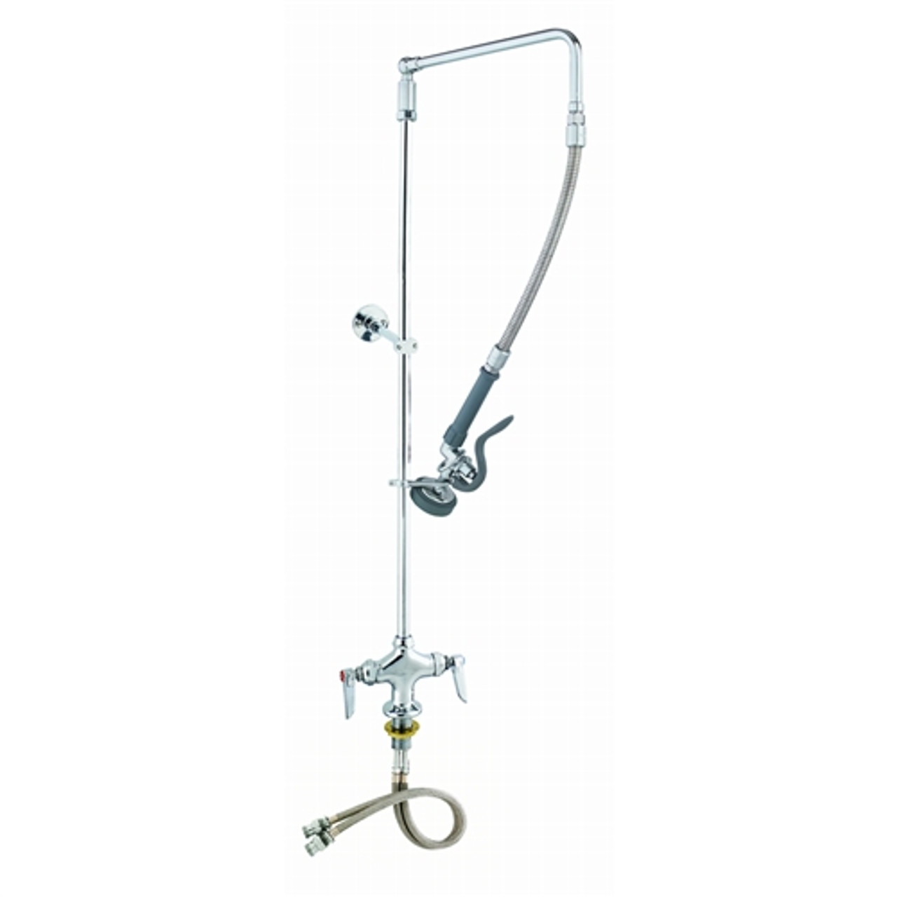 T&S Brass - B-0111-B - Easy Install Pre-Rinse Faucet - Overhead Swivel Arm, Single Hole Base, 4-inch Spreader Unit, Wall Bracket