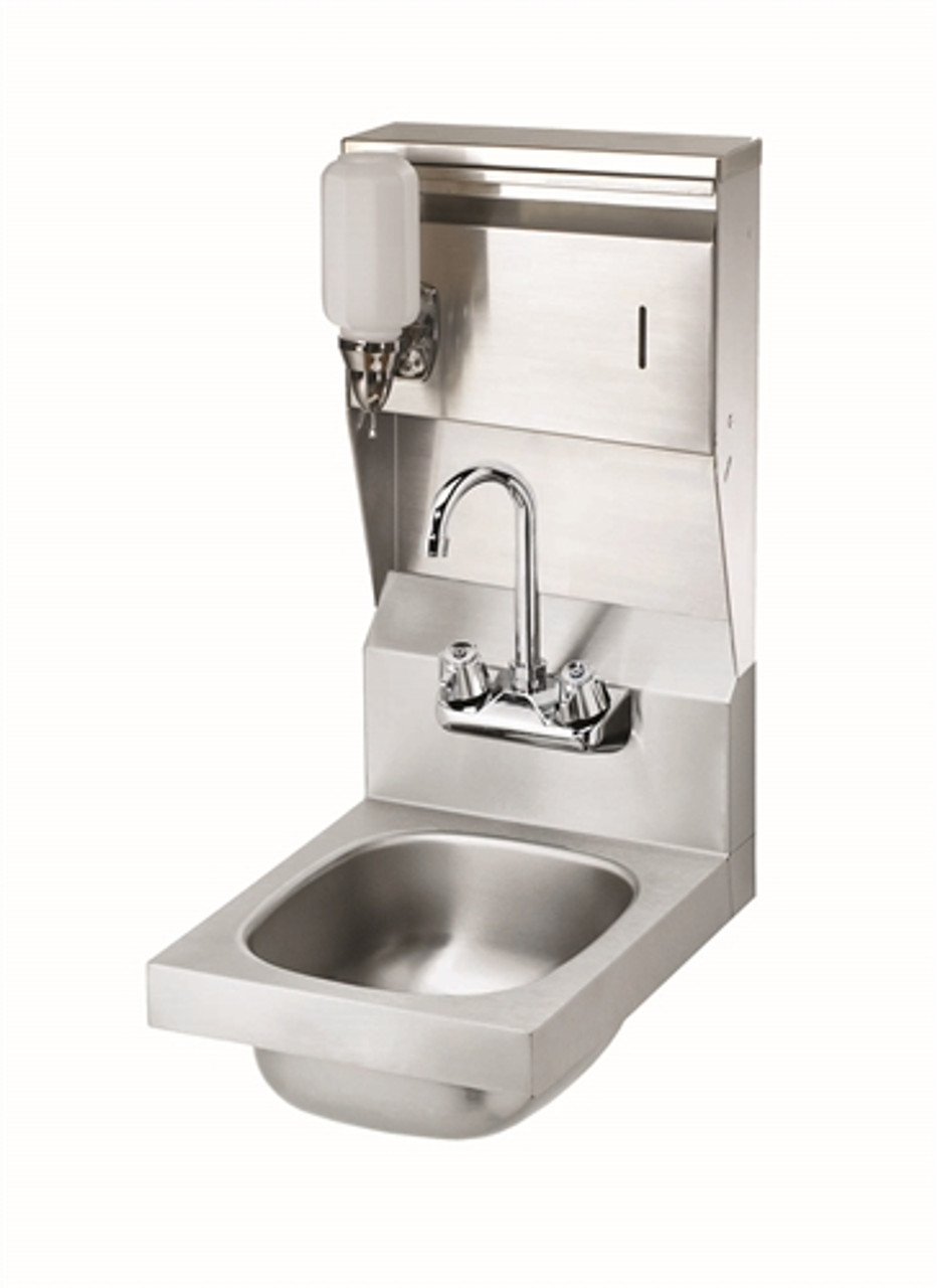 Krowne HS-31 - Hand Sink w/ Soap and Towel Dispenser, 12-inch x 17-inch OA, Wall Mount w/Bracket, 14-inch x 10-inch Front-To-Back x 6-inch Deep, Splash Mount 6-inch Spout Faucet, 1-1/2-inch Drain w/Overflow & P-Trap, Soap & Towel Dispenser, Stainless Stee Krowne HS-31 - Hand Sink w/ Soap and Towel Dispenser, 12-inch x 17-inch OA, Wall Mount w/Bracket, 14-inch x 10-inch Front-To-Back x 6-inch Deep, Splash Mount 6-inch Spout Faucet, 1-1/2-inch Drain w/Overflow & P-Trap, Soap & Towel Dispenser, Stainless Stee