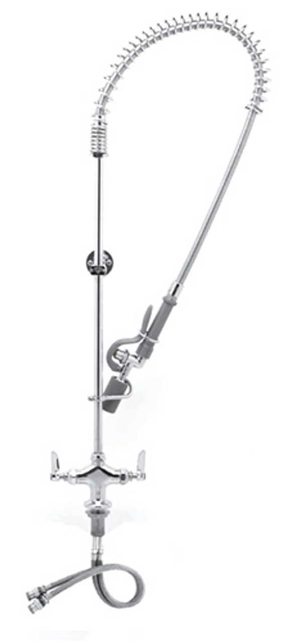 T&S Brass - B-0113-BC - Single Hole Deck Mounted Easy Install Pre-Rinse Faucet with B-0107-C Low-Flow Pre-Rinse Spray Valve (1.24 GPM) - With Wall Bracket