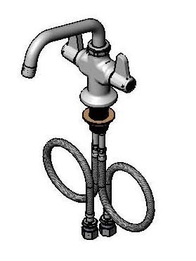 T&S Brass - Faucet, Deck Mount, Single Hole Base, 18-inch Flexible Inlets, 6-inch Swivel Nozzle