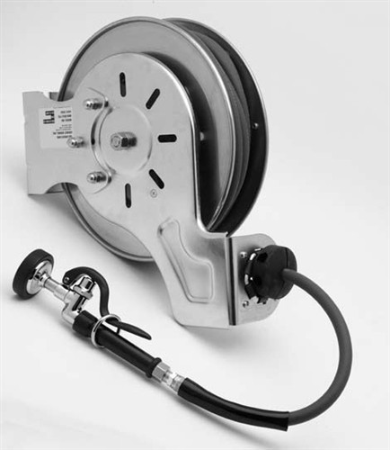 T&S Brass - B-7112-05 - Hose Reel, Open, Stainless Steel, 3/8-inch X15', MV-2522-24 Front Trigger Gun