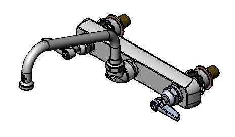 T&S Brass - B-1126-XS - Workboard Faucet, Wall Mount, 8-inch Centers, 8-inch Swing Nozzle, Lever Handles, 2-inch Shanks