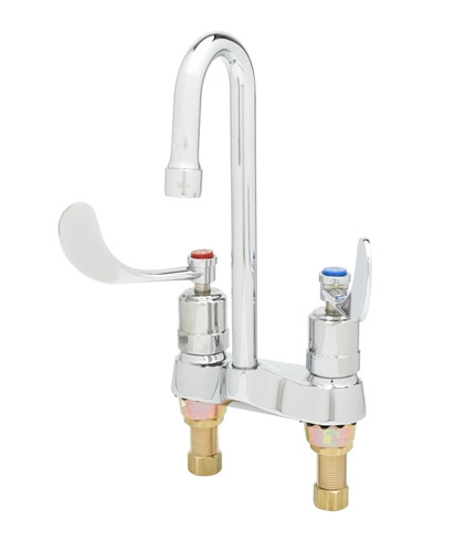 T&S Brass B-0892-WA - Medical Faucet, Deck Mount, Rigid Gooseneck, Aerator, Metering, 4-inch Wrist Action Handles