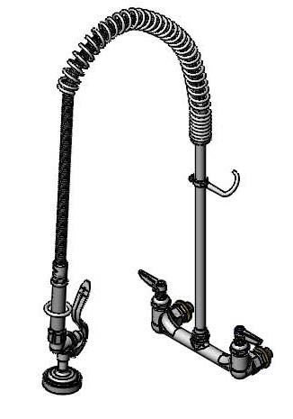 T&S Brass - B-0133-CC - 8-inch Center Wall Mounted Easy Install Pre-Rinse Faucet with 1/2 Male Inlets and B-0107 Spray Valve - No Wall Bracket