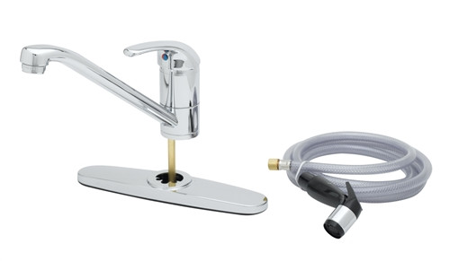 T&S Brass - B-2730-07 - Single Lever, Sidespray w/7' Hose, 9-inch Spout, Swivel Base, Flexible Supplies, 10-inch Deckplate
