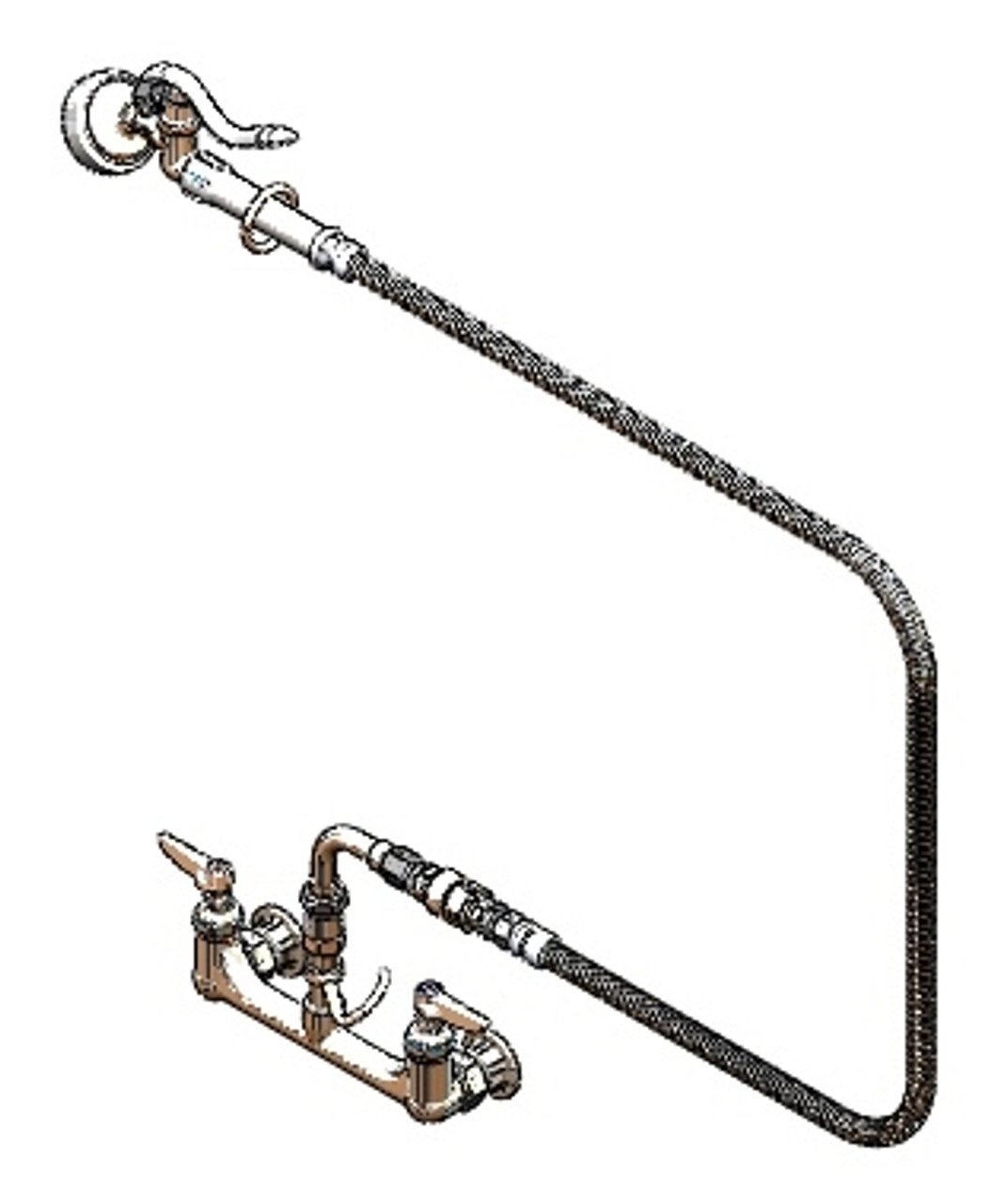 T&S Brass - B-0167-01 - 8-inch c/c Wall Mount Faucet - Vacuum Breaker, 54-inch Stainless Steel Hose, 35 degree Angle Spray Valve T&S Brass - B-0167-01 - 8-inch c/c Wall Mount Faucet - Vacuum Breaker, 54-inch Stainless Steel Hose, 35 degree Angle Spray Valve