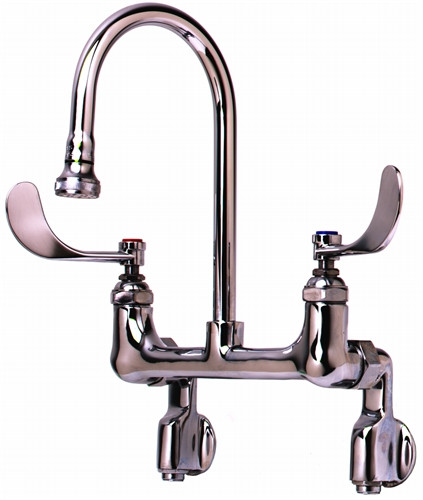 T&S Brass - B-0355-04 - Medical Faucet, Wall Mount, Adjustable Centers, Rigid Gooseneck, Rosespray, Built-In Stops