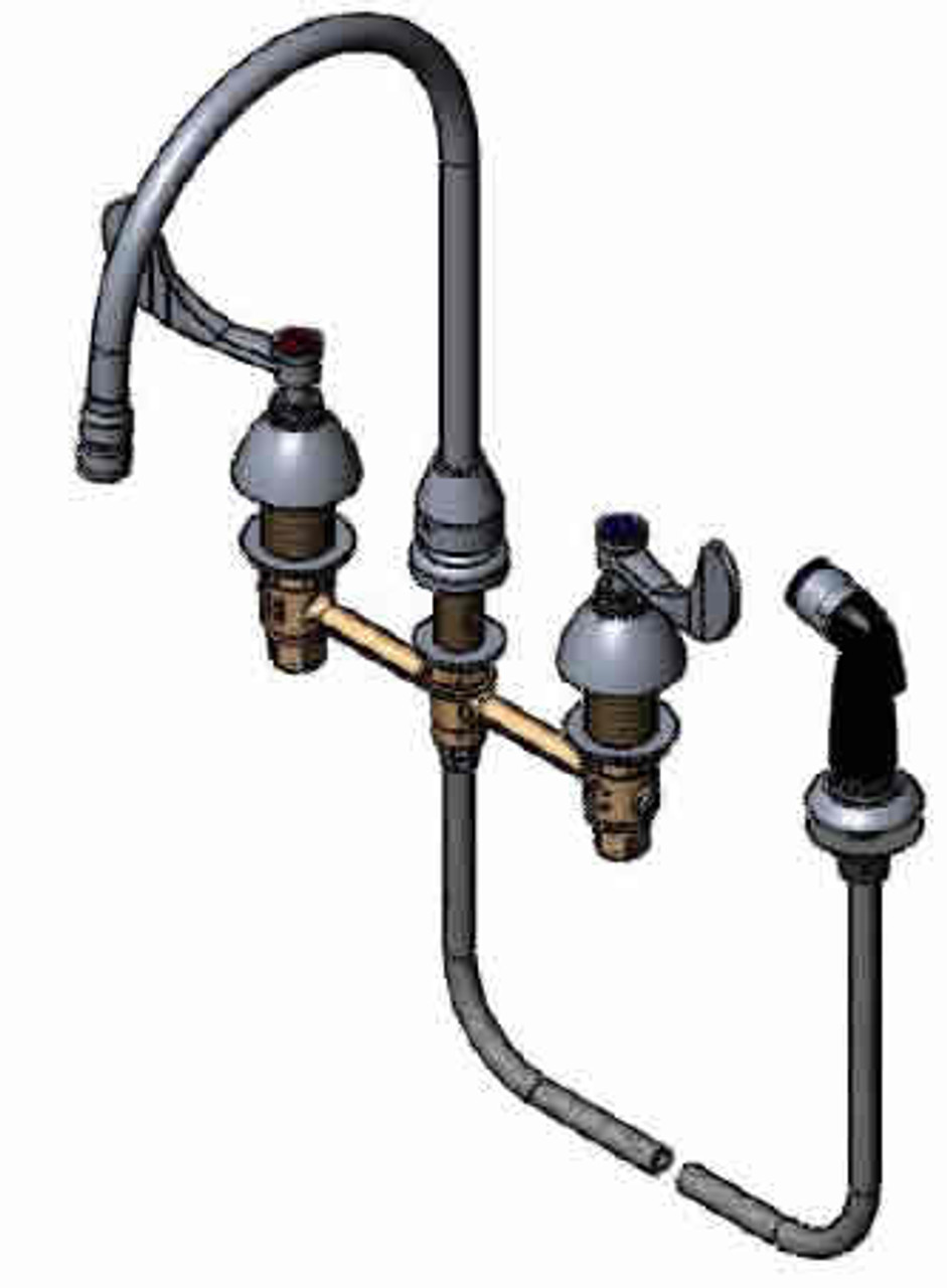 T&S Brass - B-2347-05 - Medical Faucet w/Sidespray, 8-inch Centers, Swivel Gooseneck w/Aerator, 4-inch Wrist Action Handle