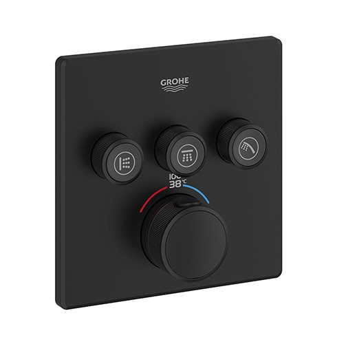 Grohe 291422430 Triple Function Thermostatic Valve Trim, Black
