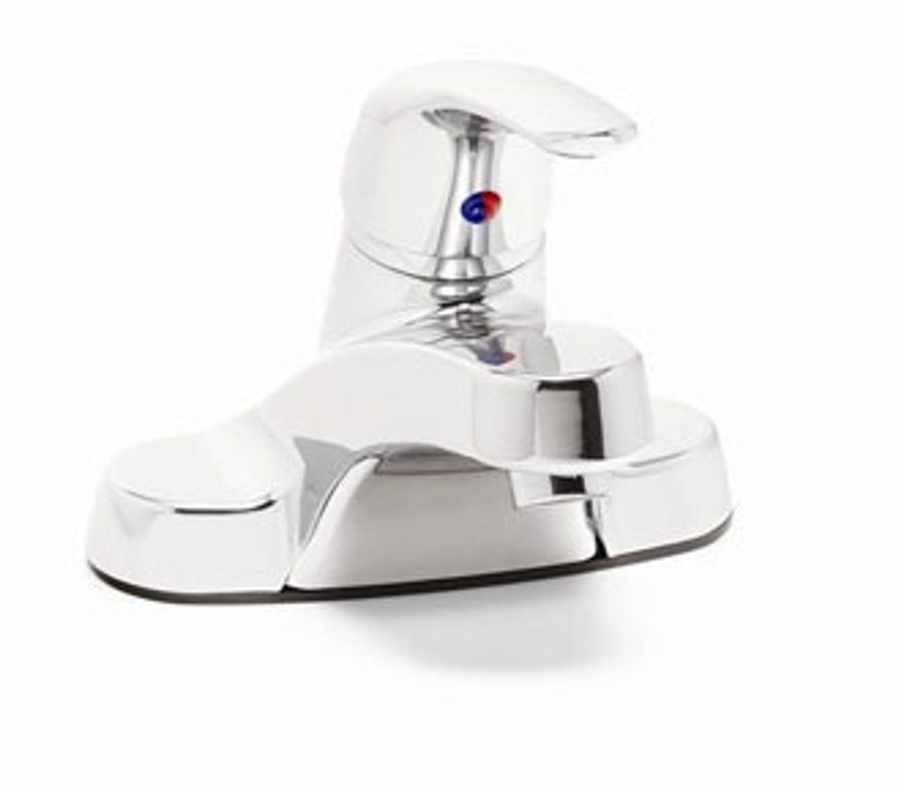 Speakman S-3561-LD - Vandal-resistant 4-inch centerset single lever faucet. Polished chrome plated. Ceramic cartridge with adjustable temperature limit stop and flow control. All metal shell and belly plate. Less strainer drain. NSF compliant.