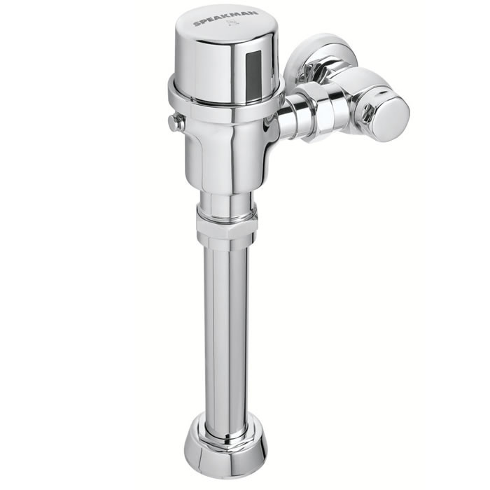 Speakman SWCV-2230 - Battery powered water closet flushometer valve. 1-inch sweat solder kit and stop, 1-1/2-inch x 9-inch vacuum breaker and spud coupling. Solid brass valve and cover. Adjustable sensor focal distance & direction. Uses one (1) 6-volt li