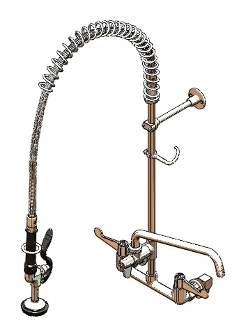 T&S Brass 5PR-8WWS12 - Pru, 8-inch Centers, Wall Mount Faucet, Wall Bracket, 12-inch Adf, Wrist Action Handles