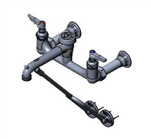 T&S Brass - B-0655-POL - Service Sink Faucet, Wall Mount, 8-inch Centers, Garden Hose Outlet, Vacuum Breaker, Polished