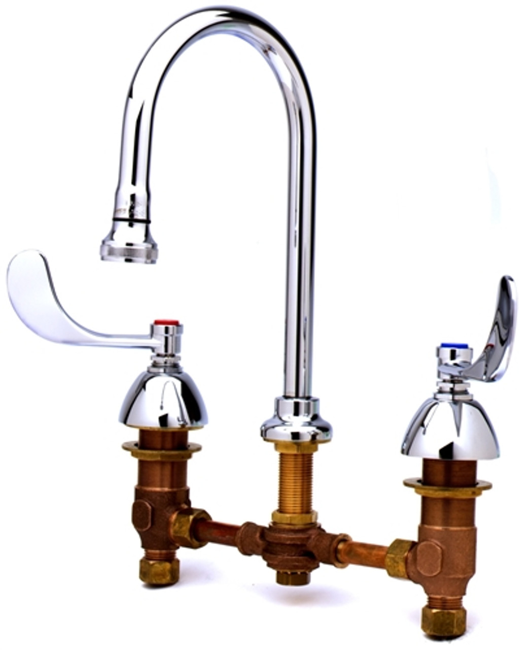 T&S Brass - B-0865-04L - Medical Faucet, Concealed Body, 12-inch Centers, Wrist Handles, Rigid Gooseneck w/Rosespray T&S Brass - B-0865-04L - Medical Faucet, Concealed Body, 12-inch Centers, Wrist Handles, Rigid Gooseneck w/Rosespray