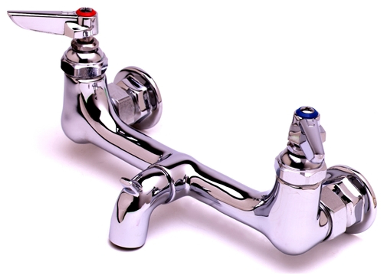 T&S Brass - B-0672-POL - Service Sink Faucet, Wall Mount, 8-inch Centers, Pail Hook, Plain Tip Outlet, Polished Chrome