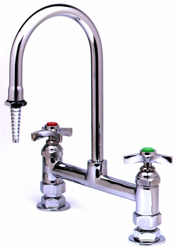 T&S Brass - BL-5715-01 - Lab Mixing Faucet, Deck Mounted, Rigid Gooseneck, Serrated Tip, 4-Arm Handles