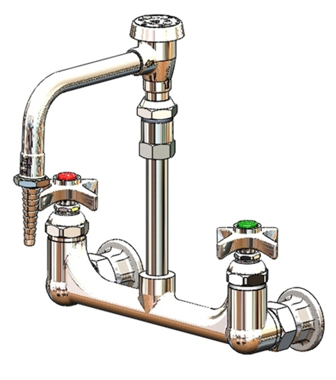 T&S Brass - BL-5725-09 - Lab Mixing Faucet, Wall Mount, Swivel Vacuum Breaker Nozzle, Serrated Tip, 4-Arm Handles