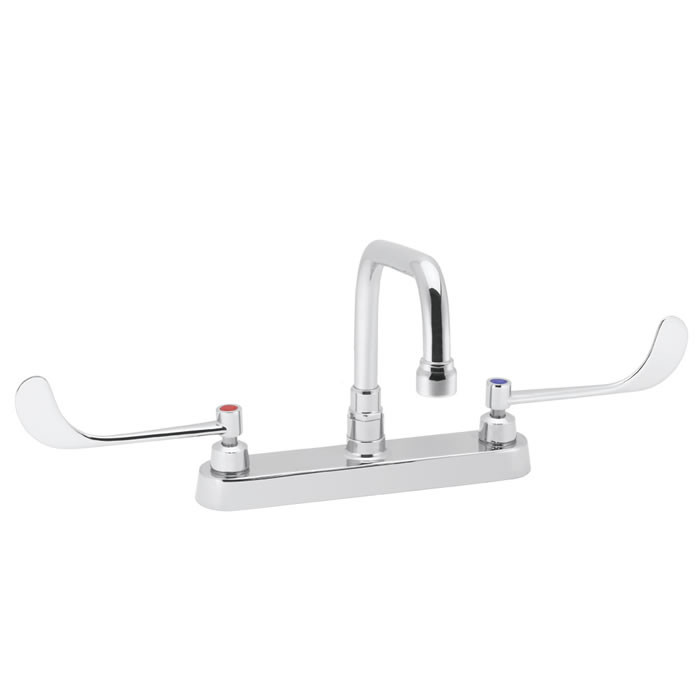 Speakman SC-5726-12 - Commander centerset faucet with 12-inch deep tubular swing spout rigid or swivel and 6-inch wrist blade handles