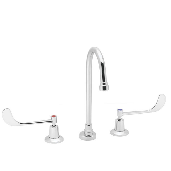 Speakman SC-3006-LD - Commander widespread faucet with 5 1/4-inch deep gooseneck rigid or swivel and 6-inch wrist blade handles