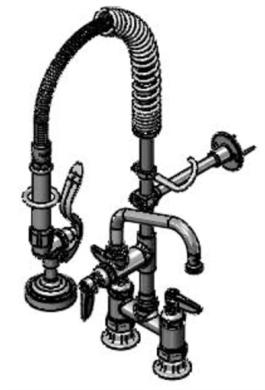 T&S Brass MPZ-4DLN-06 - Mini Pru: 4" Deck Mount Faucet, B-0107, 6" Swing Nozzle, Lever Handles, Wall Bracket T&S Brass MPZ-4DLN-06 - Mini Pru: 4" Deck Mount Faucet, B-0107, 6" Swing Nozzle, Lever Handles, Wall Bracket