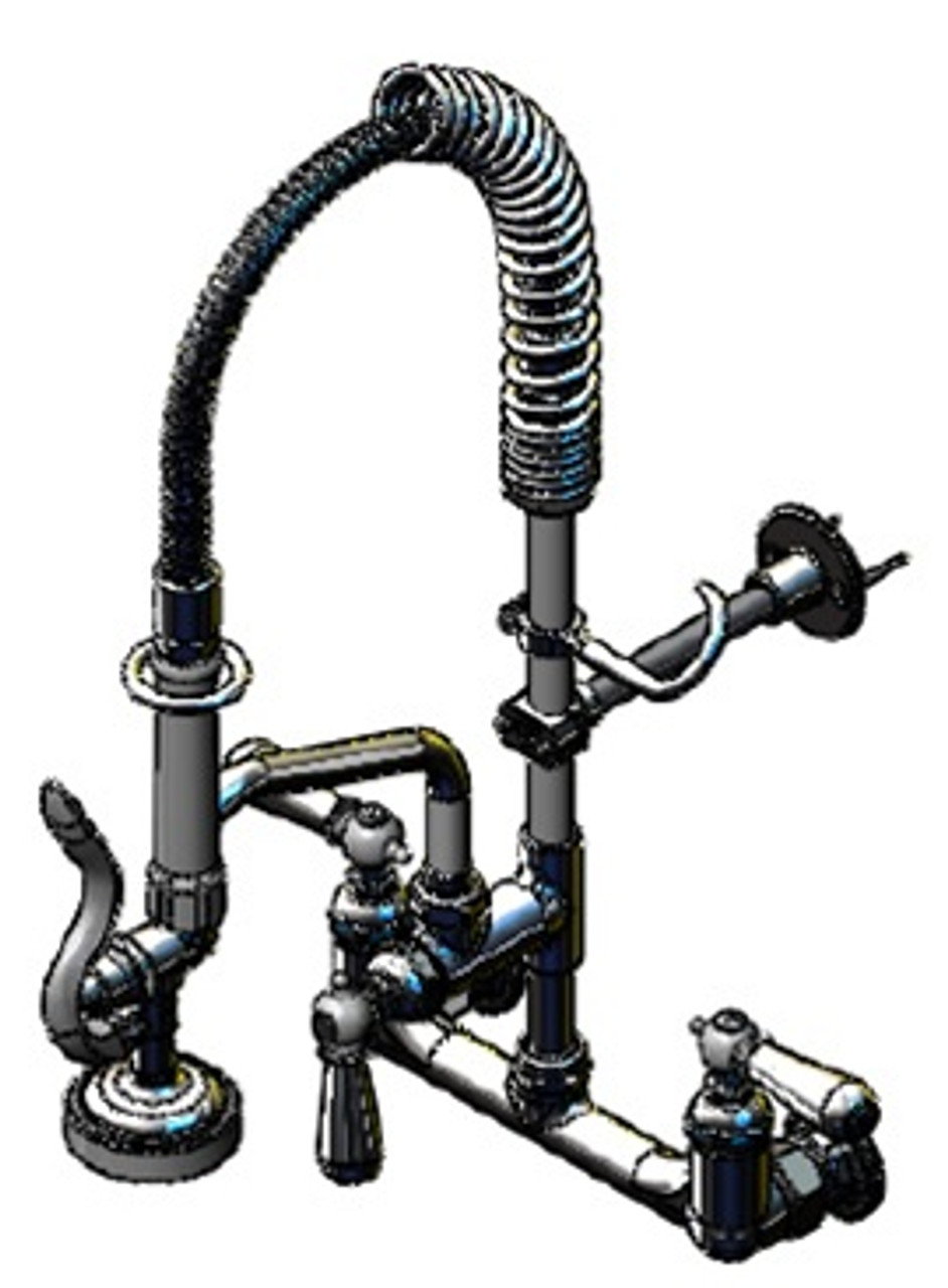 T&S Brass - MPZ-8WCN-06 - 8-inch Wall Mounted Mounted Mini Pre-Rinse Faucet with Club Handles