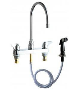 Chicago Faucets 1102-GN8AE3ABCP - 8-inch Deck Mounted Kitchen Faucet with 8-inch Gooseneck Swing Spout, Lever Handles and Side Spray
