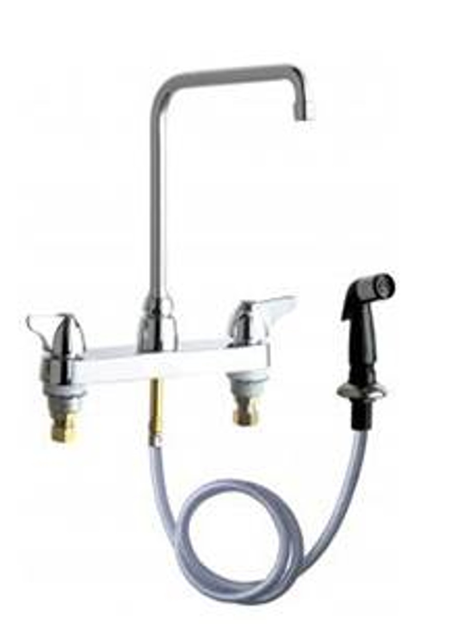 Chicago Faucets - 1102-HA8VPAABCP - 8-inch Center Deck Mounted Sink Faucet with Side Spray, High-Rise Spout and Vandal Proof Aerator Chicago Faucets - 1102-HA8VPAABCP - 8-inch Center Deck Mounted Sink Faucet with Side Spray, High-Rise Spout and Vandal Proof Aerator