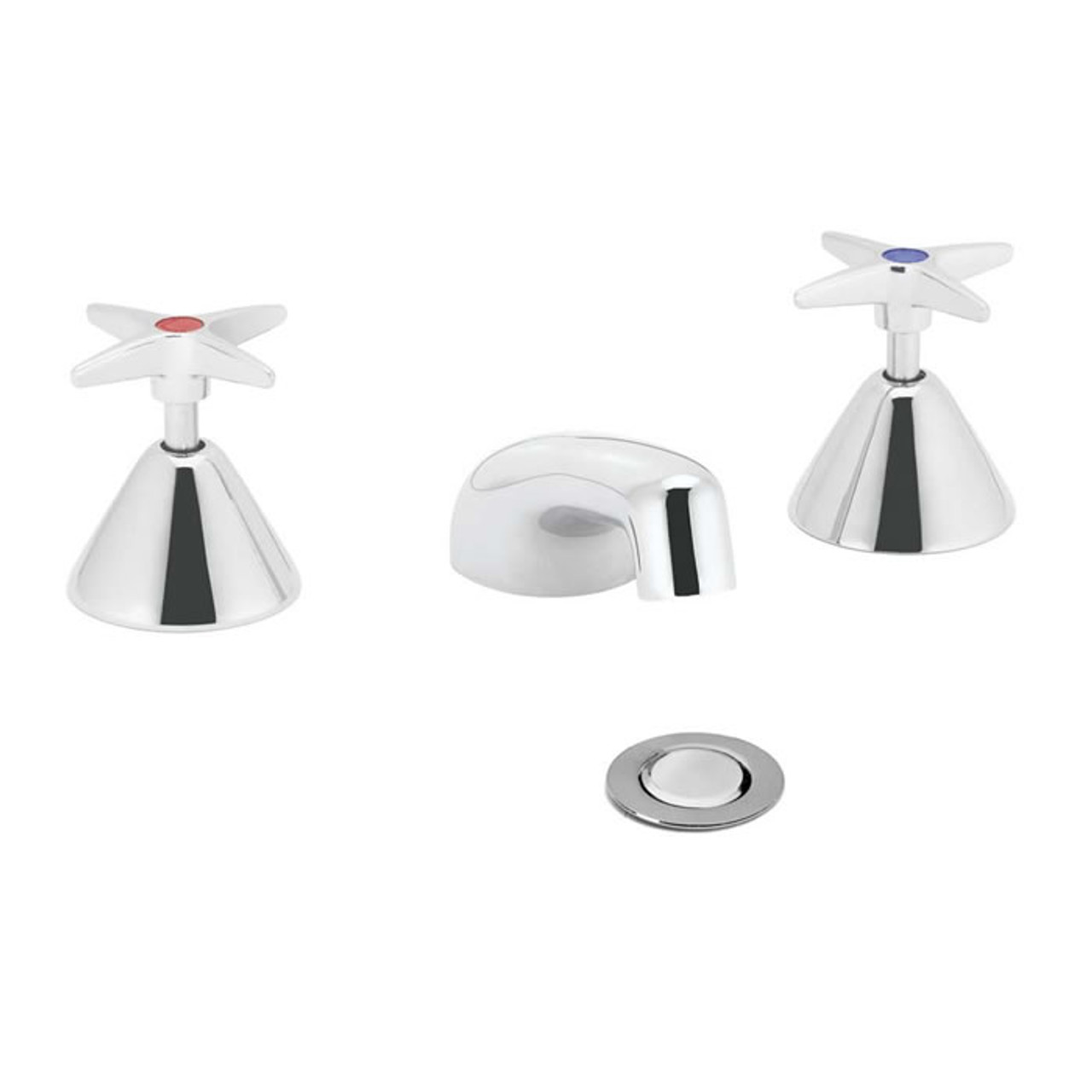 Speakman SC-3041-D75 - Polished chrome plated widespread faucet. 1/4 turn ceramic cartridge. Vandal-resistant handles with color-coded indexes (SC-3042-REV revere handles are not color-coded). Adjustable centers from 6-inch to 12-inch. Accommodates insta