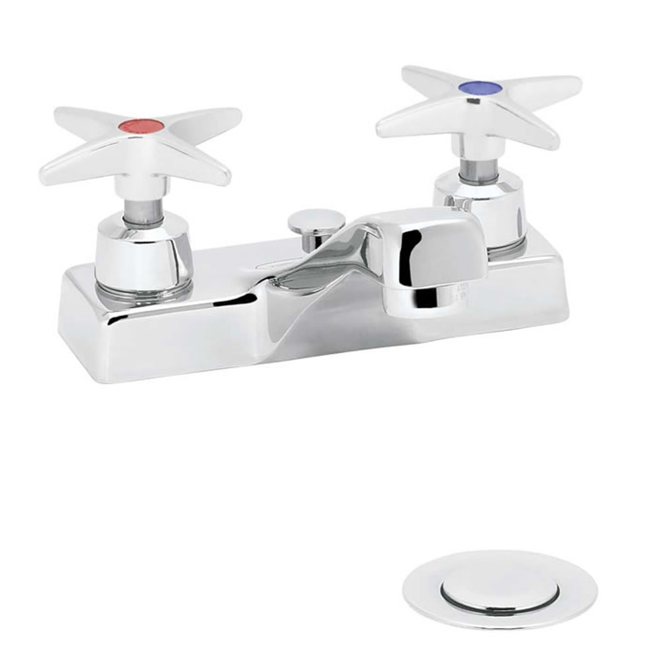 Speakman SC-3061-D75 - Polished chrome plated centerset faucet. 1/4 turn ceramic cartridge. Vandal-resistant handles with color-coded indexes (SC-3062-REV revere handles are not color-coded). Accommodates installations up to 7/8-inch thick. 1-1/4-inch po