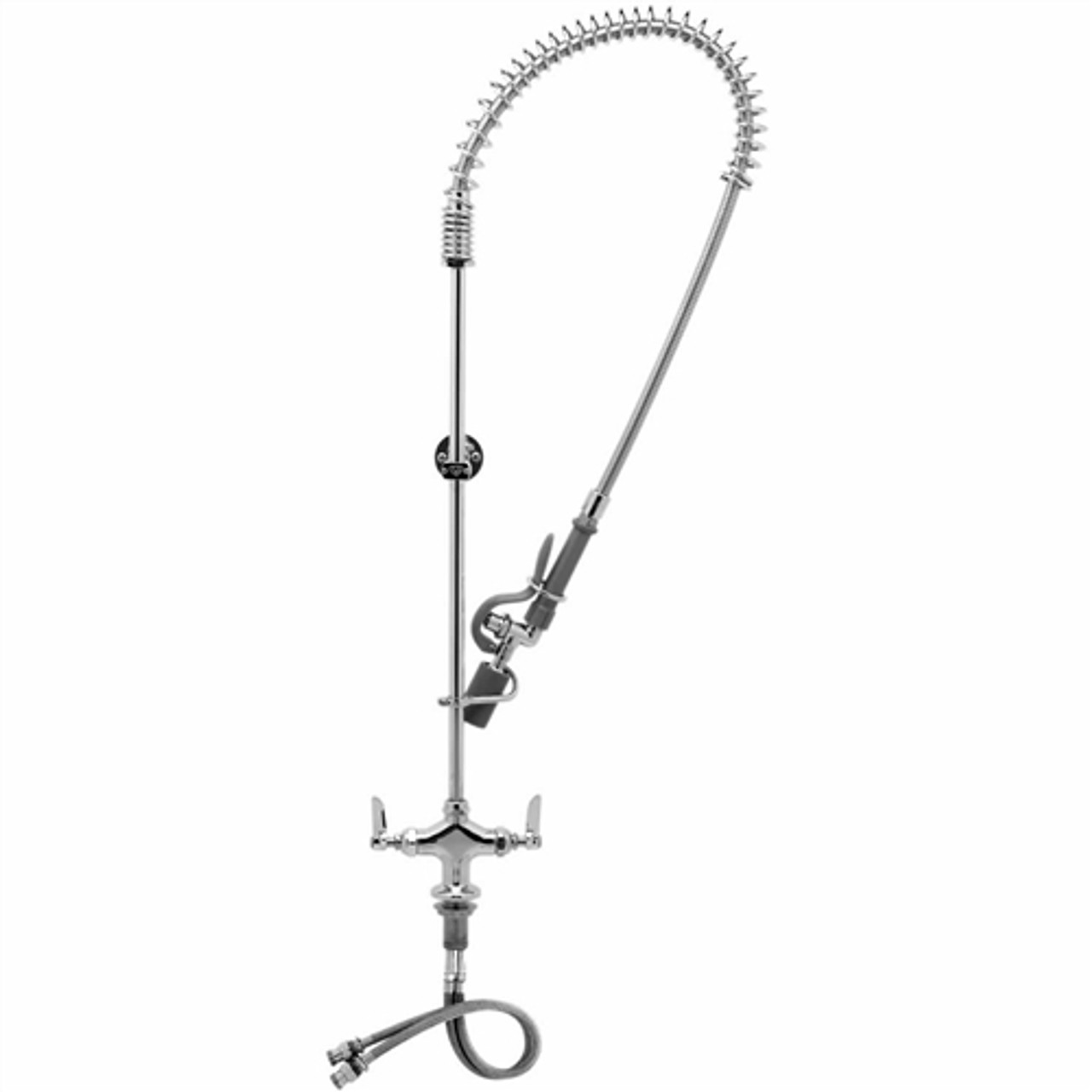 T&S Brass - B-0113-CR-BC - Single Hole Deck Mounted Easy Install Pre-Rinse Faucet with B-0107-C Low-Flow Pre-Rinse Spray Valve (1.24 GPM) - With Wall Bracket and Ceramic Cartridges