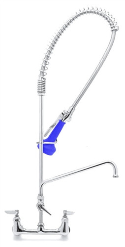 T&S Brass - B-0133-A12-08 - 8-inch Center Wall Mounted Easy Install Pre-Rinse Faucet with -inchPop and Lock-inch Riser, 12-inch Add-On Faucet and B-0108 JetSpray Valve - No Wall Bracket