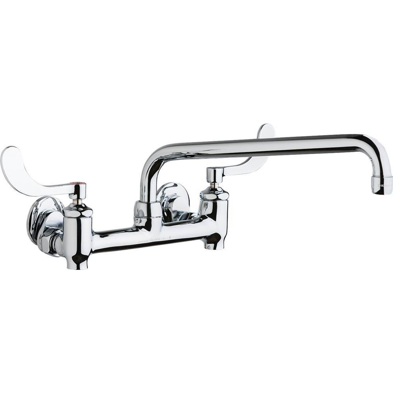 Chicago Faucets 640-L12E35-317YAB - Hot and Cold Water 8-inch Wall Mounted Sink Faucet with Integral Supply Stops Chicago Faucets 640-L12E35-317YAB - Hot and Cold Water 8-inch Wall Mounted Sink Faucet with Integral Supply Stops