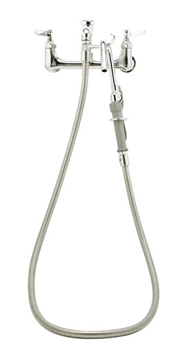 T&S Brass B-0610-CC-H108 - Pot Filler, 8-inch Wall Mount, Vacuum Breaker, 108-inch Hose W/ Self-Closing Hook Nozzle