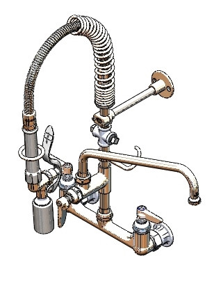 T&S Brass MPY-8WLN-12-4C - Mini-Pru: 8-inch Wall Mount, B-0107-C, 12-inch Swing Nozzle, Eternas & Lever Handles, 4-Way Cross