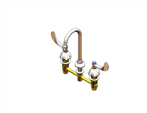 T&S Brass B-2866-04-01QT - 8-inchC/C Deck Mount Faucet, 1/4 Turn Eternas, Swivel Gooseneck, 4-inch Wrist Handles