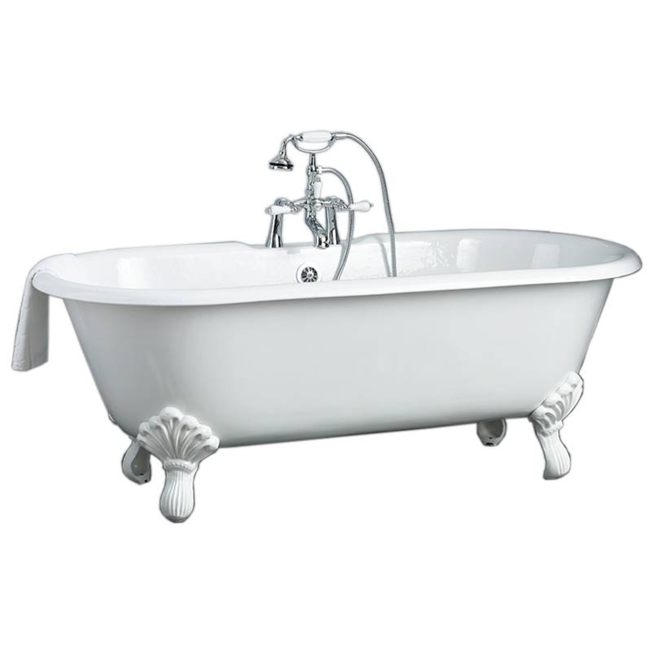 Cheviot 2171-WW-PB REGAL Cast Iron Bathtub with Shaughnessy Feet, White Interior, White Exterior, Polished Brass Feet Tub