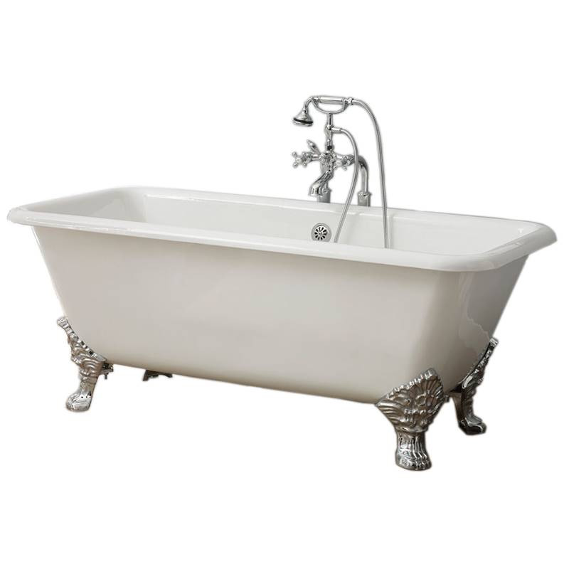 Cheviot 2173-WW-PB SPENCER Cast Iron Bathtub, White Interior, White Exterior, Polished Brass Feet Tub
