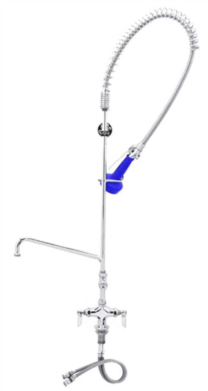 T&S Brass - B-0113-A12-B08C - Easy Install Pre-Rinse Faucet - Single Hole Base, 12-inch Add-On Faucet - 18-inch Flex Lines, Wall Bracket