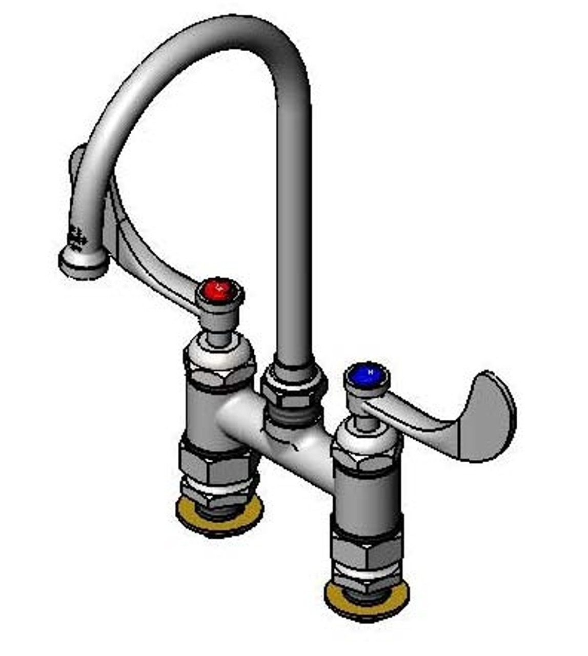 T&S Brass B-0325-CC-CR-W4 - Double Pantry Faucet, 4-inch C/C Deck Mount, Ceramas, Swivel Gooseneck,00Cc, Wrist Handles