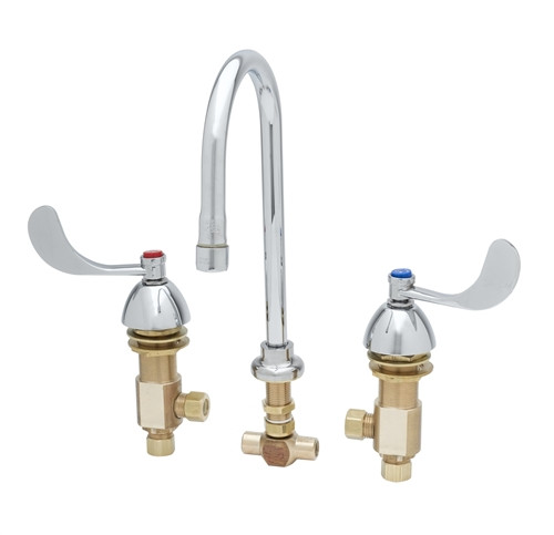 T&S Brass B-2865-05-120XA - Widespread Faucet: 12" Flex Lines, Rigid Gooseneck, B-0199-02 Aerator, 4" Handles